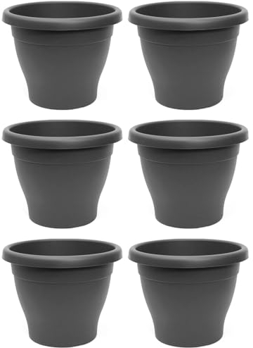 Acan Tradineur - Pack de 6 Macetas de plástico Redondas para Plantas y Flores Mediterránea con Orificios Inferiores. Recipiente, macetero Exterior e Interior del hogar - Color Gris - 60 cm