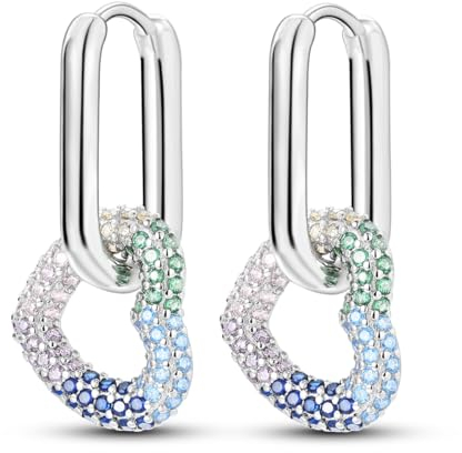 925 Sterling Silber Ohrringe, Liebesherz, U-Form, Creolen für Frauen und Mädchen, bunt, Regenbogen, Mond, Stern, baumelnd, kleine Huggie-Creolen Set