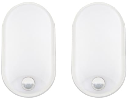 18W Oval LED Außenwandleuchte mit PIR-Bewegungsmelder 4000K IP65 wasserdicht für Garten, Terrasse, Garage, Flur, Keller, Wintergarten in Weiß - LED Wandlampe mit Bewegungssensor - 2 Stück