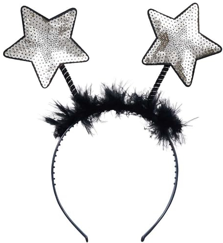 Haarreif Sterne silber | Silvester Weihnachten Tiara | Pailletten Fühler Fasching Karneval
