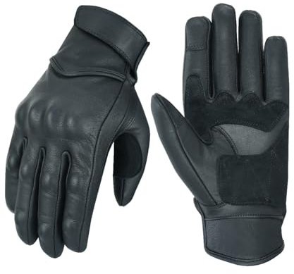 RUBSONS Men's Touch Screen Leather Motorcycle Biker Gloves-HKRG