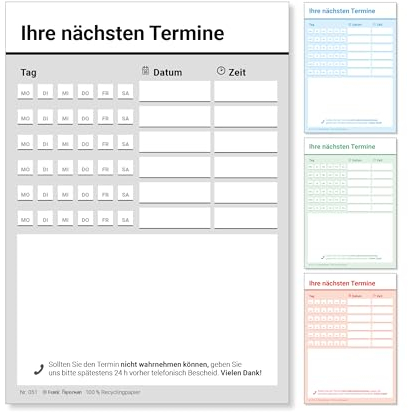 Frank Paperman® | 600 Terminzettel Praxis | 12 x Terminblock à 50 Blatt | schwarz | 6 Termine pro Zettel | für Ärzte. Heilpraktiker. Physio. Massage. Studios u.v.m.