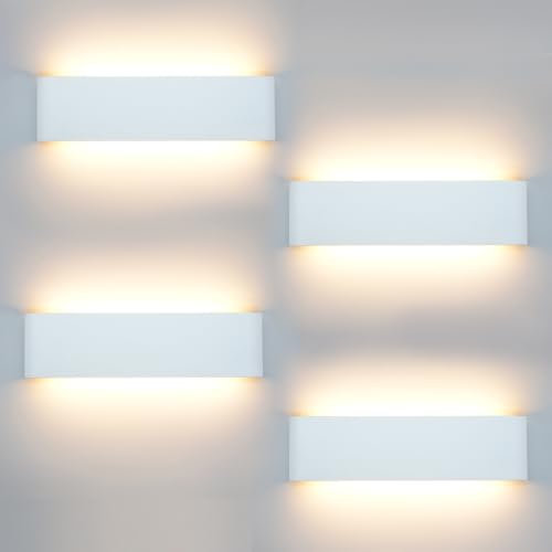 KICAAO 4pz Lampada Interno LED moderne Applique da Parete Bianco Illuminazione Bianco Caldo Luce Alluminio 12W per Casa Soggiorno Camera da Letto Scale (28.5CM)