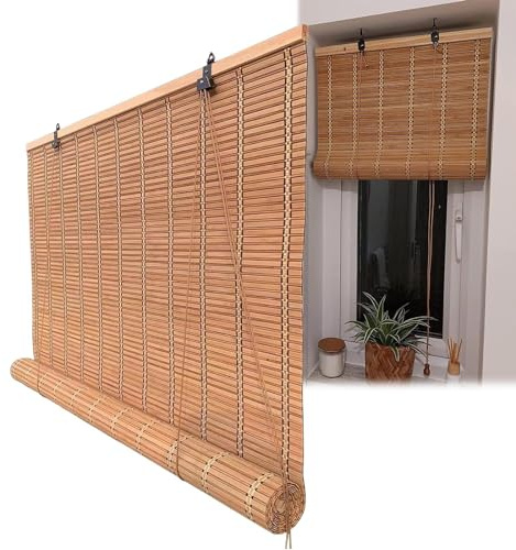 Natural Bambusrollo Holzrollo Für Fenster, Bambus Rollo, Innen/Außen Dekorativ Und Beschattung Vorhang, Handgewebt Bambus Raffrollo, Sonnenschutz Sichtschutz Bambus Jalousien(110 x 225 cm)