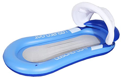 ifundom Flotador Inflable con Parasol para Piscina Hamaca Reclinable Respaldo Ergonómico Cama Flotante Compacta y PVC Ecológico Azul para Tomar El Sol Playas y Lagos