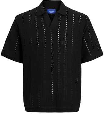 JACK & JONES Male Gestricktes Polo Einfarbig Gestricktes Polo | Recyceltes Material | Loose Fit | Polokragen | Kurzarm | unifarben | atmungsaktiv | Ohne Verschluss | Basic-Style