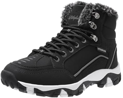 Littleplum Stivali da Neve Invernali da Donna Fodera in Pelliccia Sintetica Suola Stivali da Escursionismo,nero bianco,39 EU