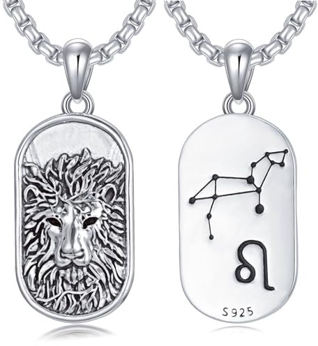 enjoylifecreative Sternzeichen Löwe Halskette für Herren Damen 925 Sterling Silber Leo Sternbilder Horoskop Anhänger Kette Schmuck Geschenke für Männer Frauen