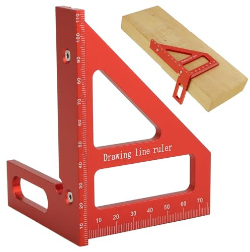QWORK® 3D Mehrwinke Messlineal, 45/90Grad Quadratischer Winkelmesser aus Aluminiumlegierung, rotes Gehrungsdreieck-Werkzeug für Holzbearbeitung und Maschinenbau