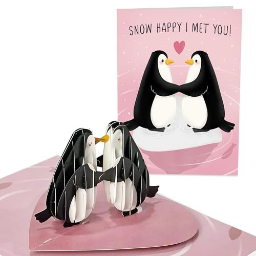 Central 23 Pinguin Pop Up Karte zum Jahrestag – SNOW HAPPY I MET YOU – 3D-Grußkarte für Ehemann Ehefrau Freund Freundin – Ich liebe dich-Karte für Paare – kommt mit Aufklebern