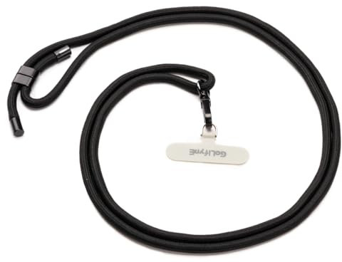 Golifyne Handykette Universal zum Umhängen | Handyband Kordel Kette für Outdoor, Reise, Unterweg Handy-Halterung | Phone Lanyard + Klebefrei Pad für alle Smartphone (ohne Hülle) - Schwarz