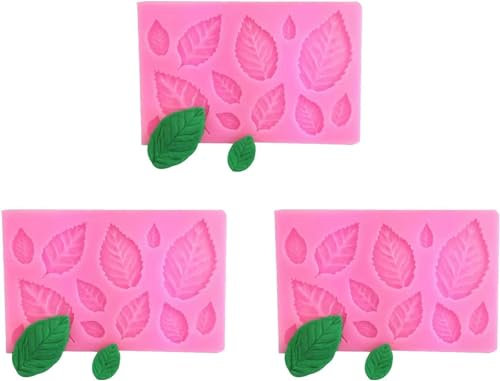 3Pcs 3D Small Leaf Molds Silicone for Sugar Paste,Chocolate,Fondant, Butter,Resin,Polymer Clay,Wax,Soap,Crafting Projects and Cake Decoration Decorating,3D Leaf Silicone Moulds for Cake Decorating