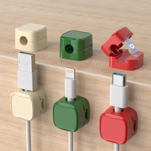 6 Pack Magnetic Cord Organizer, Easy Secure Adhesive Cable Management, Wire Holder Keeper Organizer Management, Hide Or Organize Phone USB Charger Cable for Home,Office,Car,Desk,Nightstand