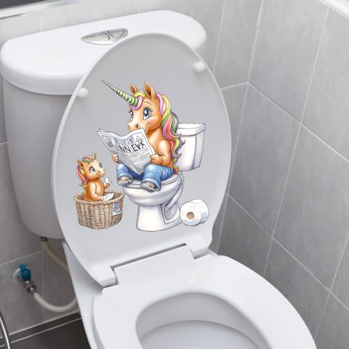 Iprokiu Funny Animal Toilet Seat Cover Decal Waterproof Cartoon Dog Cat Toilet Seat Lid Sticker Dinosaur Duck Washroom Bathroom Decal Home Wall Sticker (Unicorn)