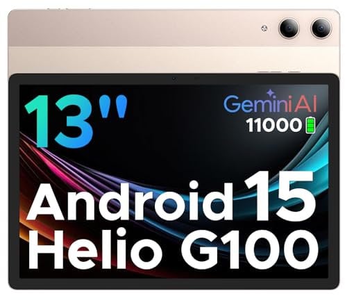 DOOGEE Tab E3 Pro Android 15 Tablet 13 Inch(2025), Helio G100 AI Android Tablets 32GB+256GB/2TB, 11000mAh Battery Gaming Tablet with Sim Card Slot, OTG Reverse Charging/3.5mm Jack/13MP/5G WiFi, Golden