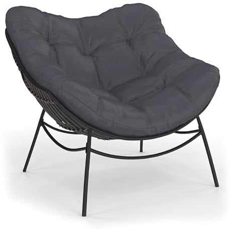 IDMarket - Gartensessel Relax Loa Rattan-Effekt, Grau und graue Kissen