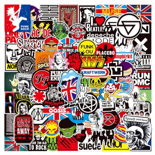 Rock and Roll Music Stickers, 100Pcs Trendy Music Band Stickers Packs for Classic Rock, Colorful VSCO Waterproof Vinyl Decal for Laptop Bicycle Water Bottles Skateboard Luggage