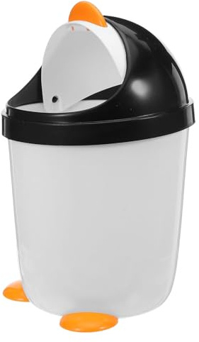 TEHAUX Pinguin Mülleimer Mit Schwingdeckel Kreativer Papierkorb Für Auto Büro Und Schlafzimmer Stabiler Kunststoff-Abfallbehälter Für Kinderzimmer Und Küche 8.27X5.51X5.51In