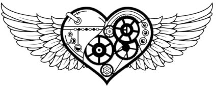 Wandbild und Wandaufkleber aus Vinyl mit herzförmigen Flügeln im Steampunk-Stil, Roll-Up-Vorlage, Flügel, 31,5x79,5cm individuelle Anpassung, groß, schwarz