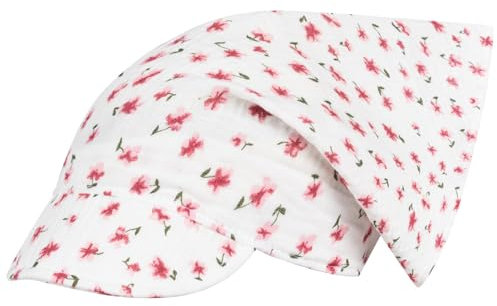 Kopftuch Mütze Schirmmütze Mädchen Sommer Baumwolle Musselin, Bekleidungsgröße: 42-44, Farbe: Weiß-Rosa-Blumen