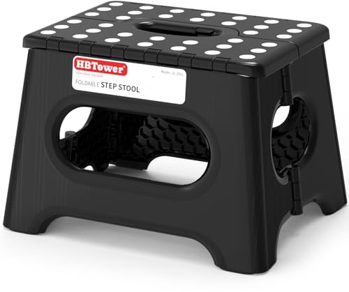 HBTower Folding Step Stool 9 Inch - Holds 600 lb, Non-Slip Surface & Carry Handle - Sturdy Step Stool for Kids, Toddlers & Adults - Compact Foldable Foot Stool for Kitchen, Bathroom, Bedroom, Outdoor