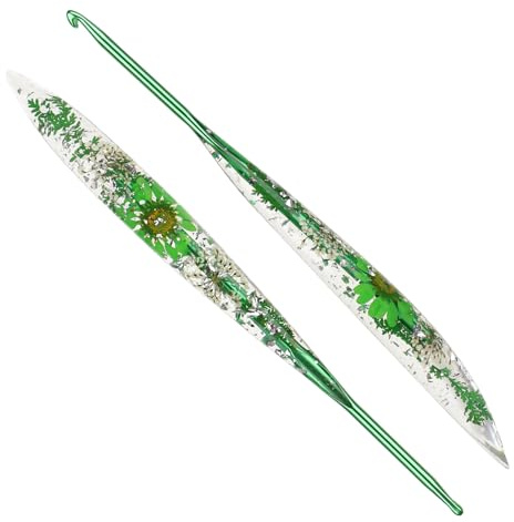 Reessy 4.0mm Crochet Hooks, Aluminium Crochet Hook with Transparent Dried Flowers Handle, Ergonomic Crochet Hooks for Arthritis Hand Comfortable Crocheting