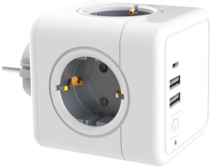 HNCY Steckdosenwürfel Ohne Kabel, 7 in 1 Steckdosenwürfel, 3680W 16A Steckdosenleiste mit Schalter, 4 Fach Cube Mehrfachstecker mit 2 USB-A & 1 USB-C, Mehrfachsteckdose Ohne Kabel für Küche Reise Büro