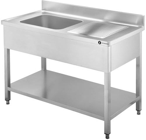 ZORRO Spültisch ZST 100/70/L | Edelstahl Spülschrank 1000x700x950 mm | Becken links, Abtropffläche rechts | Tiefe 700 mm | Für Gastronomie & Profiküche