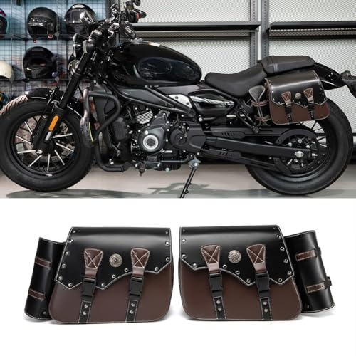GQDGCU Motorrad Satteltasche Große, Leder Motorradtasche Wasserdicht, Motor Gepäcktasche mit Cup Holder, für Harley, für Honda, für Yamaha, für Suzuki, für BMW, für Kawasaki, 39x12x25cm (I)