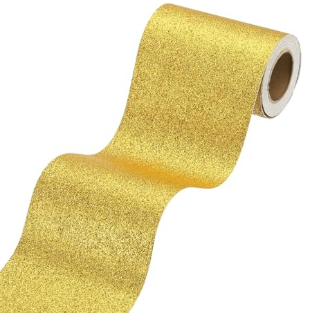 sourcing map 4 x 118 Yellow Gold Glitter Wallpaper Border, Peel and Stick Self Adhesive Sparkle Glitter Contact Paper Border for Mirror Bulletin Board DIY Crafts Decor