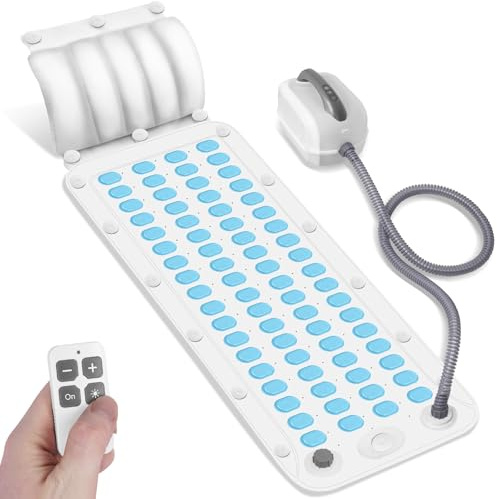 Crossing King Bubble Bath Mat Tub Spa Massager - Spa Mat for Smooth Bathtub, Non-Slip Suction Cups, Upgraded Noise-Reducing Machine, 6-Speed Bubbles, Pillow and Remote for Relaxation, 45*17in (Blue)