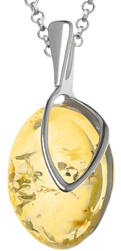 miyou - Bernstein Kette Anhänger Damen Halskette aus 925er Sterling Silber mit Natur Bernstein – Elegantes Schmuckstück für Frauen (Citrin)