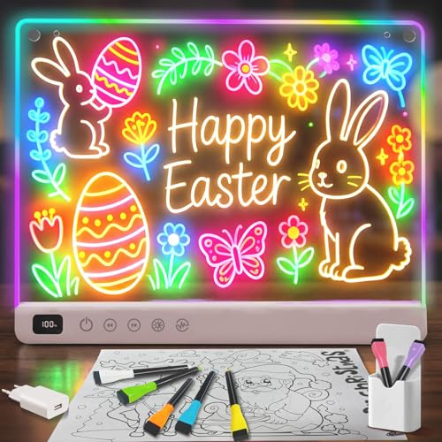 Ortizan LED Zeichenbrett, 35x25 cm Wiederaufladbare 13 Farben, LED Notiztafel Neon Art Trockenlösch-Tafel Drawing Board, Dekoration Exquisite Geschenkbox Kreatives Geschenk für Kinder