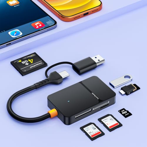 6 in 2 USB C 3.0 Multi Kartenleser für SD CF TF MS Karten bis 5 Gbps | USB A und USB C Dual Interface, plug and play, für Kamera Smartphone Tablet PC, iPhoone 16/17 Samssung Windows Mac Linux