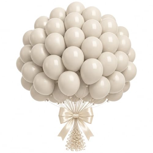 KAVYS 100 Stück Biologisch Abbaubare Beige Luftballons 12 Zoll (35 cm) Retro Sandweiß Premium Helium Ballons 3.2g aus Naturlatex-Boho Party Deko für Hochzeit,Ballon Girlande,Cream White Partydeko