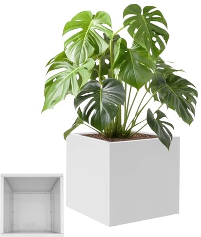 Suvnlsy Macetero cuadrado de metal 60 x 60 x 60 cm, jardinera grande para exterior e interior, de acero, resistente a la intemperie y estable, para jardín, balcón, terraza, patio, plantas, flores