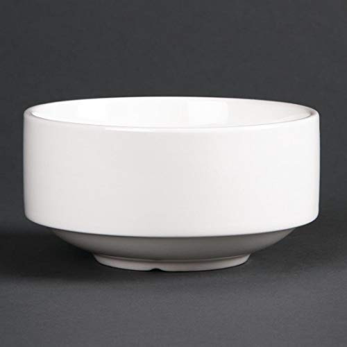 Olympia Lumina Stacking Soup Bowls 398ml Fine China (Pack of 6), White | Offers a 14oz capacity for versatile kitchen service, saving essential cupboard space in busy hospitality venues.