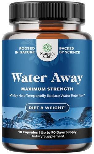 Water Away Herbal Diuretic Pills High Strength - Fluid Retention Supplement with Dandelion Leaf Extract & Green Tea for Bloating Relief for Women & Men - Capsules for Leg & Feet Swelling - 90 Count