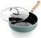 GreenPan Mayflower Céramique antiadhésive 24 cm/2,7 litres Sauteuse avec couvercle, manche en bois vintage, sans PFAS, induction, Smoky Blue, bleu