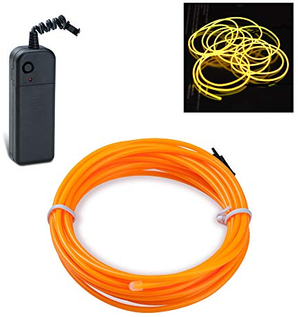 Podazz El Wire 9.8ft/3m Yellow, Neon Glowing Strobing Electroluminescent Wire with 3 Lighting Modes, Battery Operated El Light for Halloween Decor, Parties, Xmas Tree, Cosplay, Car Bar Decor