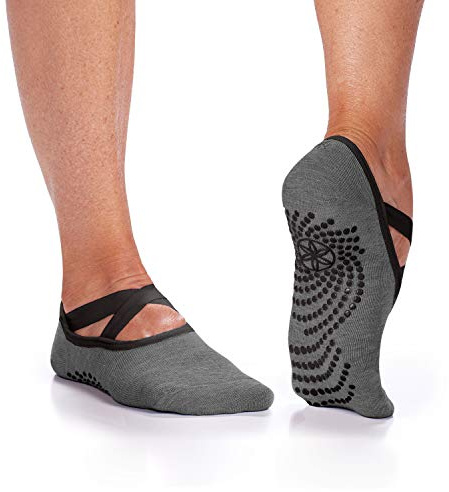 Gaiam Lot de 2 paires de chaussettes de barre de yoga, accessoires antidérapants pour homme et femme, pour barre, yoga chaud, pilates, ballet, danse, maison, granit