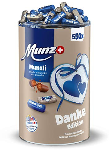 Munzli Mini-Praliné Milch | DANKE EDITION | von Munz | Schweizer Schokolade | 2,5 kg Großpackung | ca. 500 Stück | Feine Pralinen | Nougat-Füllung mit gerösteten Haselnuss-Splittern