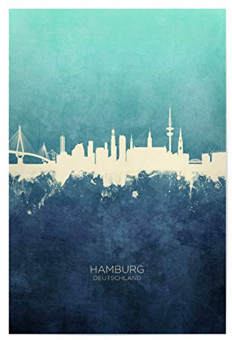 artboxONE Poster 30x20 cm Städte Hamburg Germany Skyline NavyCyan - Bild Hamburg Cityscape Deutschland