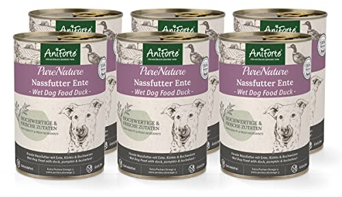 AniForte Hundefutter Nass Freeland Duck 6 x 400g – Nassfutter für Hunde mit viel Entenfleisch, Gemüse & Früchte, essentielle Mineralstoffe, natürliches Hundenassfutter glutenfrei