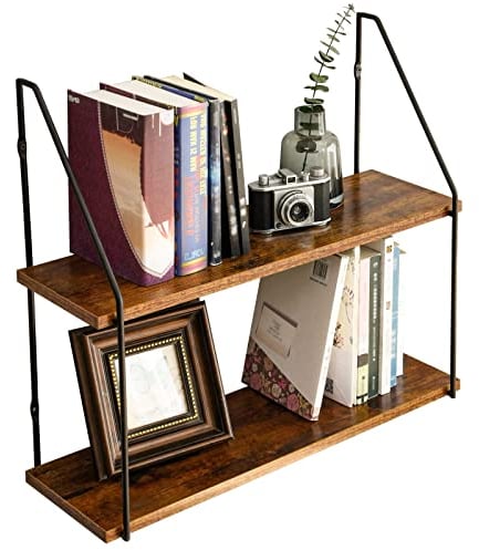 IBUYKE Wandregal, Schweberegal 2 Etagen, Wandboard für Bücher, 60x20.5x53cm, Dekorative Regale, Wandmontage, für Wohnzimmer, Küche, Flur, Schlafzimmer, Badezimmer RF-TM011