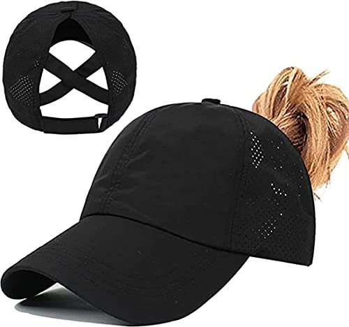 Yixda Baseball Kappen Snapback Cap Herren Damen Verstellbar Pferdeschwanz Sport Kappe (Schwarz)