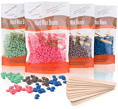 Hard Wax Beads, 4 X 100G Painless with 10 Applicators, Professional Wax Beads for Eyebrow, Armpit, Bikini, Back, Chest, Legs, Painless Hair Removal, Christmas Gifts