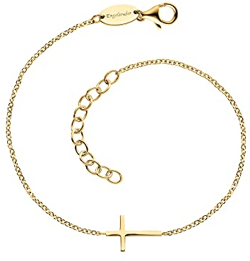 Engelsrufer Damen Armband aus vergoldetem Sterling Silber mit Kreuz Anhänger, Karabinerverschluss, längenverstellbar, nickelfrei
