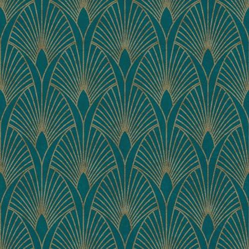 Papier peint de luxe exclusif Profhome 374275-GU papier peint intissé légèrement texturé design brillant bleu or vert 5,33 m2