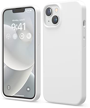 elago Liquid Silicone Case Kompatibel mit iPhone 14 Hülle (6.1), Hochwertiges Silikon, Ganzkörperschutz - 4 Schichten stoßfeste Handyhülle, kratzfestes weiches Mikrofaserfutter (Weiß)
